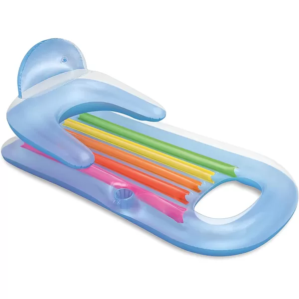 Intex 58802EP King Kool Inflatable Single Person Lounging Swimming Pool Float with Armrests Backrest and Cupholder MultiColored