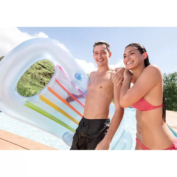 Intex 58802EP King Kool Inflatable Single Person Lounging Swimming Pool Float with Armrests Backrest and Cupholder MultiColored