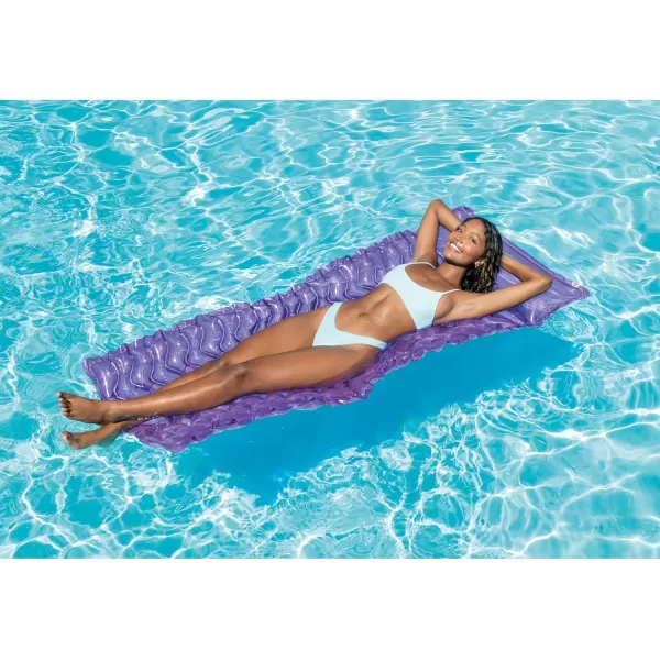 Intex Tote N Float Wave Mat Durable Vinyl Floating Inflatable Swimming Pool Lounger with Builtin Pillow Rest 1 Float Color VariesAir Mat