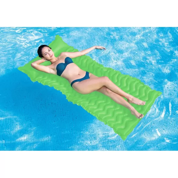 Intex Tote N Float Wave Mat Durable Vinyl Floating Inflatable Swimming Pool Lounger with Builtin Pillow Rest 1 Float Color VariesAir Mat