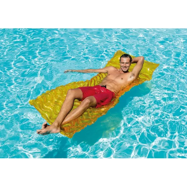 Intex Tote N Float Wave Mat Durable Vinyl Floating Inflatable Swimming Pool Lounger with Builtin Pillow Rest 1 Float Color VariesAir Mat