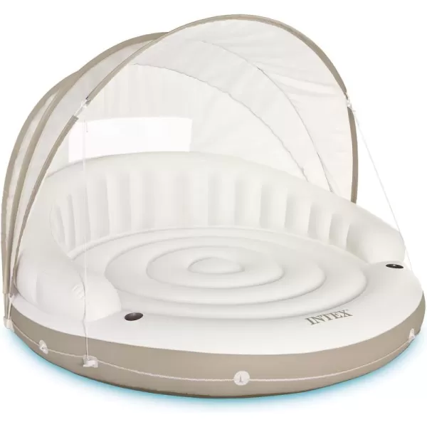 INTEX 58292EP Canopy Island Inflatable Pool Float Comfortable Lounge Surface  BuiltIn Cup Holders  Detachable Sunshade  440lb Max Weight Capacity  785quot x 59quot