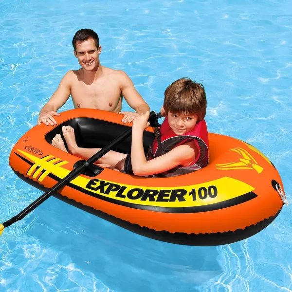 INTEX Explorer Inflatable Boat Series Dual Air Chambers  Welded Oar Locks  Grab Handles  Bow Rope  Sporty DesignExplorer 100