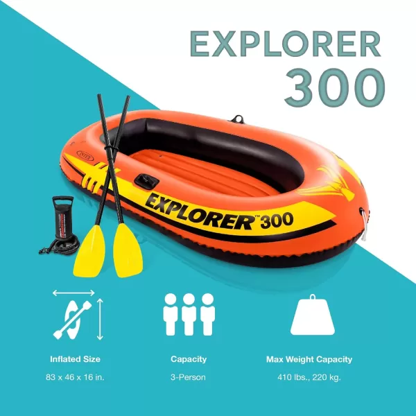 INTEX Explorer Inflatable Boat Series Dual Air Chambers  Welded Oar Locks  Grab Handles  Bow Rope  Sporty DesignExplorer 300 Set