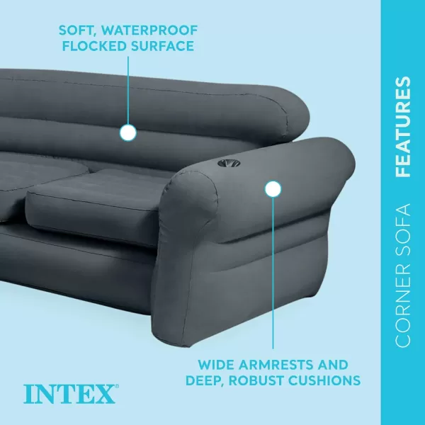 Intex 68575EP Inflatable Corner Sofa LShaped  Indoor Use  2in1 Valve  880lb Weight Capacity  101 x 80 x 30Grey