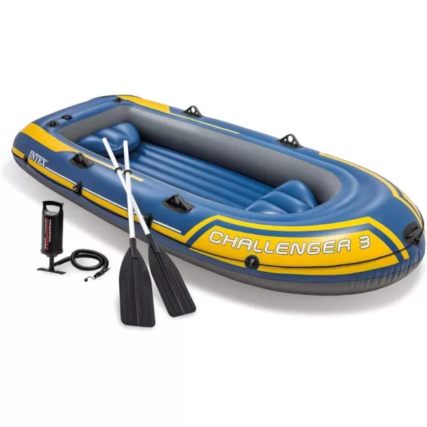 INTEX Challenger Inflatable Boat Series Includes Deluxe Boat Oars and HighOutput Pump  SuperStrong PVC  Triple Air Chambers  Welded Oar Locks  Heavy Duty Grab Handle3person