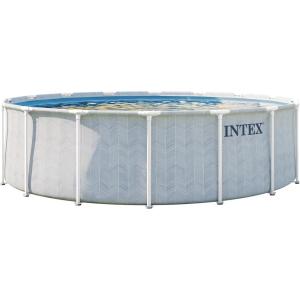 image:imageINTEX 26745EP 16Ft X 48In Chevron Prism Frame Premium Above Ground Swimming Pool Set with Filter Pump Removable Ladder Ground Cloth Pool Cover