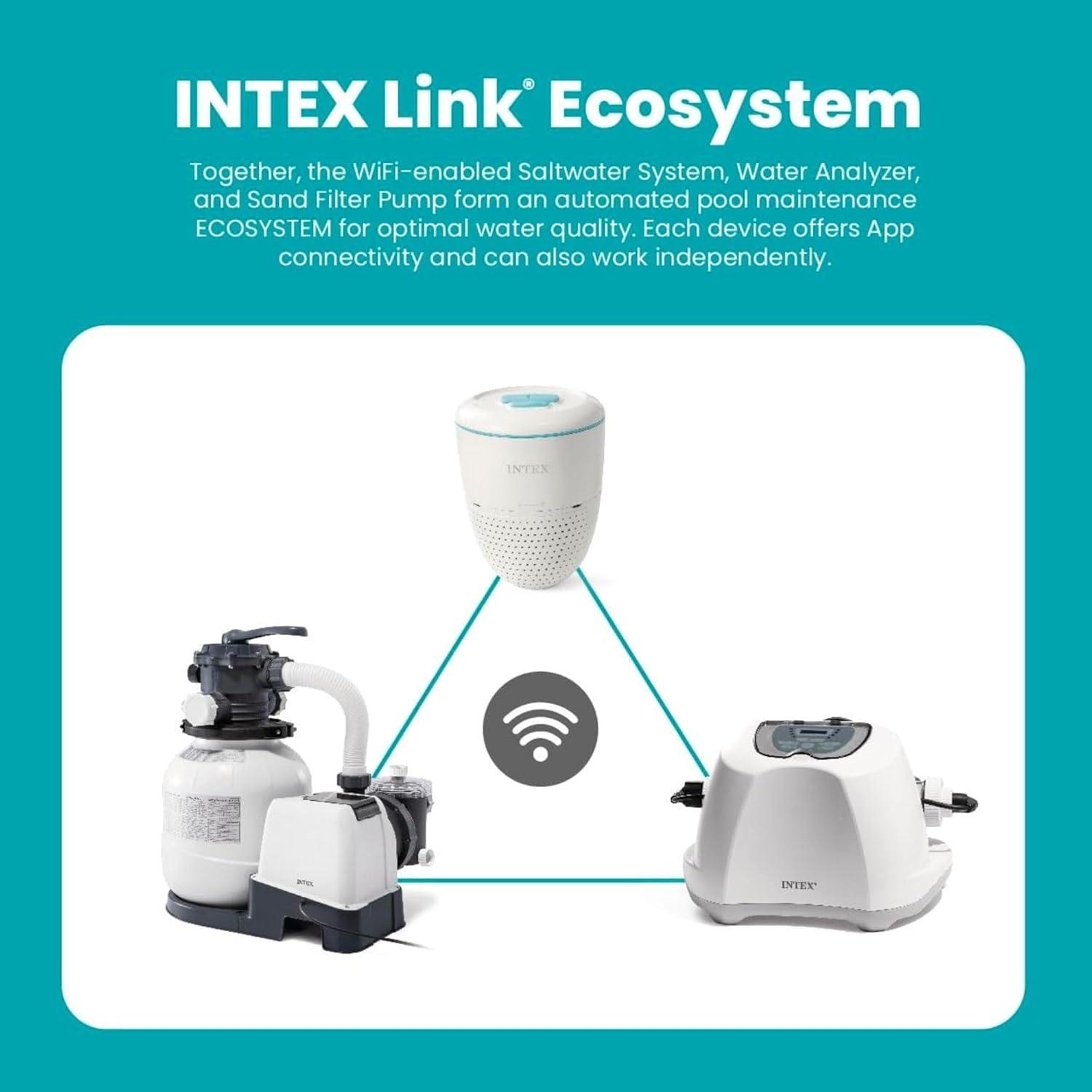 image:imageINTEX Smart Pool Water Analyzer with App Monitoring  Automated pH amp Chlorine Tracking RealTime Alerts Works with Saltwater Systems amp Sand Filter Pumps