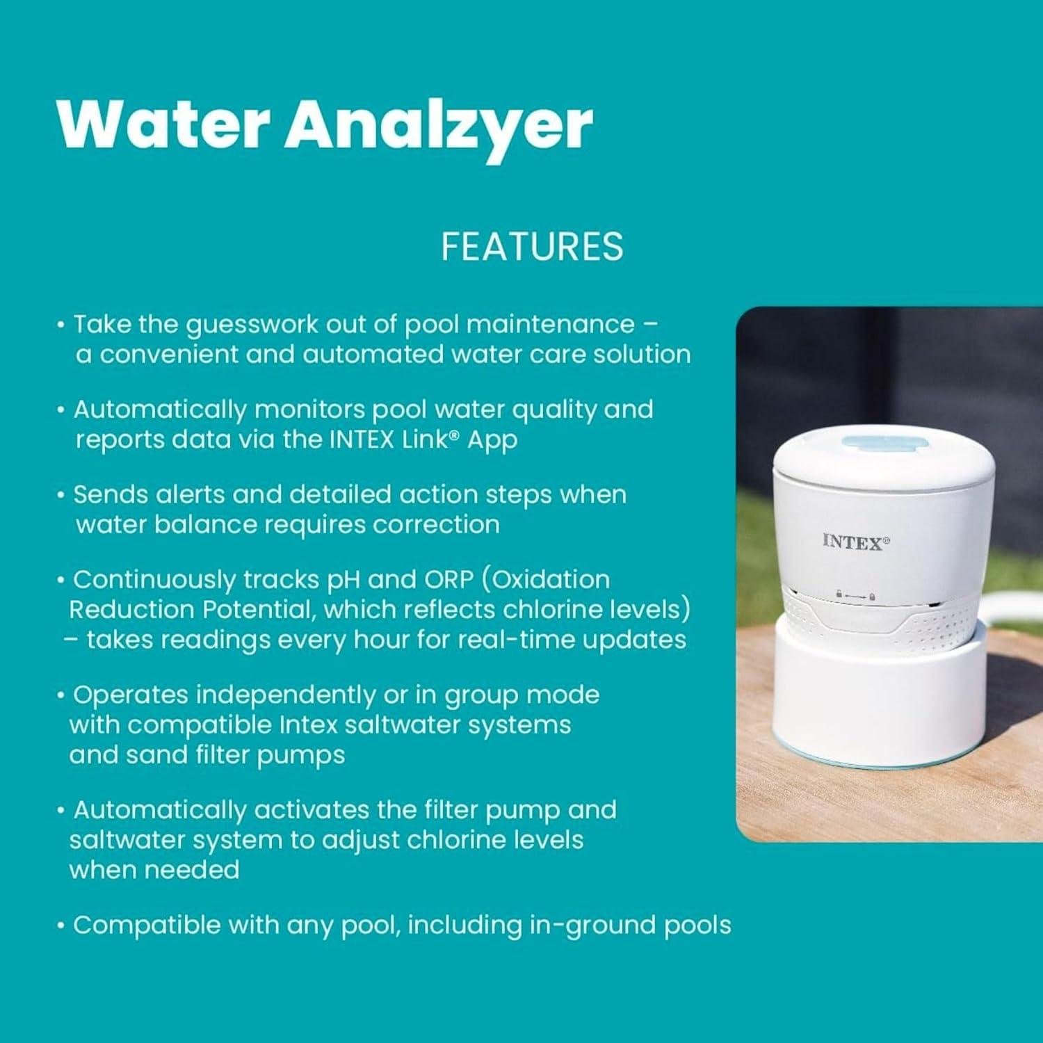 image:imageINTEX Smart Pool Water Analyzer with App Monitoring  Automated pH amp Chlorine Tracking RealTime Alerts Works with Saltwater Systems amp Sand Filter Pumps