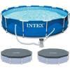 image:imageINTEX Metal Frame 12ft x 30in Round 6 Person Outdoor Swimming Pool Set with Filter Pump TypeA Cartridge and Pool Covers 2Pack ToolFree Assembly