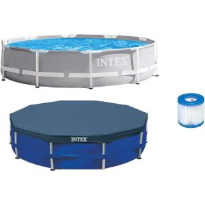 image:imageIntex 10 Foot Round Pool Cover and Filter Cartridge with Instructional Digital Video Disc for Setup and Liner for Outdoor Use Blue