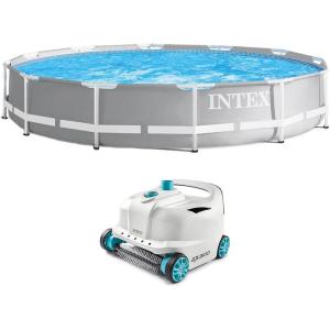 image:imageIntex 26710EH 12ft x 30in Prism Frame Outdoor Above Ground Round Swimming Pool amp Robot Vacuum Cleaner Fits up to 6 People Filter Pump Not Included
