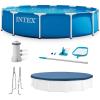 image:imageIntex 12 Foot by 30 Inch Framed Above Ground Swimming Pool with 42 Inch Tall Ladder Maintenance Kit Vacuum Skimmer and Secure Vinyl Pool Cover