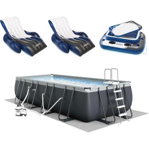 image:imageINTEX 26355EH Ultra XTR 18ft x 9ft x 52in Above Ground Swimming Pool Set with Sand Filter Pump Inflatable Lounge Pool Recliners 4Pack and Inflatable Beverage Cooler 2Pack