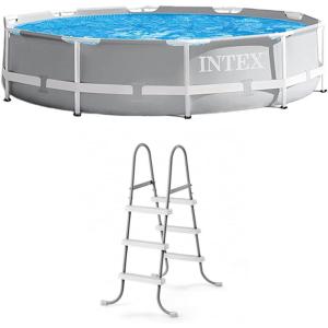 image:imageINTEX 26701EH Prism Frame Above Ground Swimming Pool Set 10ft x 30in  Includes 330 GPH Filter Pump  Removable Pool Ladder
