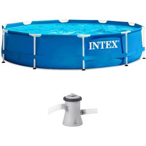 image:imageINTEX Metal Frame 12 ft x 30 in Above Ground Pool Set Round Swimming Pool with Steel Frame 530 GPH Cartridge Filter Pump and Type A Filter CartridgeGrey Filter Pump