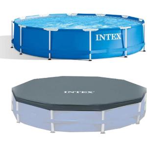 image:imageIntex 12 Foot by 30 Inches Above Ground Pool and Intex 12 Foot Round Pool Cover Material PVC with Capacity of 6 Person Gray