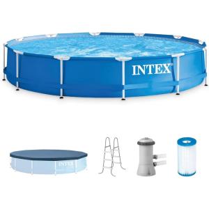 image:imageIntex 12 x 30 Round Metal Frame Outdoor Above Ground Swimming Pool Set with Filter Pump Cartridges 42 Inch Steel Pool Ladder and Secure Cover