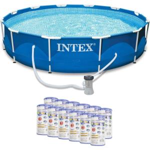 image:imageIntex 12ft x 30in Metal Frame Round Pool amp Replacement Cartridge 12 Pack
