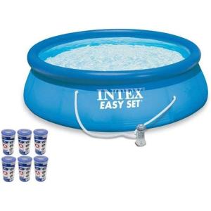 image:imageIntex 15ft x 48in Easy Set Outdoor Above Ground Swimming Pool Kit with Ladder Cover 1000 GPH GFCI Filter Pump and 6 Replacement Filter Cartridges