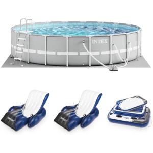 image:imageIntex 20ft x 52in Outdoor Prism Frame Above Ground Swimming Pool Set with Cartridge Filter Pump 2 Lounger Float Chairs and Inflatable Cooler with Lid