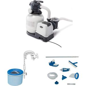 image:imageIntex 2100 GPH Sand Filter Pump Automatic Timer Device Bundled with Deluxe Maintenance Kit and WallMounted Surface Skimmer for Above Ground Pools