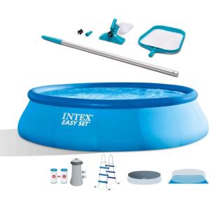 image:imageIntex 26165EH 15Foot x 42Inch Easy Setup Portable Inflatable Outdoor Above Ground Round Swimming Pool Set with Ladder Filter Pump Cover and Cleaning Maintenance Kit with Vacuum Skimmer amp Pole