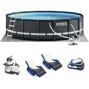 image:imageIntex 26325EH Ultra XTR 16ft x 48in Above Ground Swimming Pool Set with Sand Filter Pump Inflatable Lounge Pool Recliners 2Pack and Inflatable Beverage Cooler