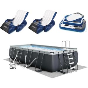 image:imageIntex 26355EH Ultra XTR 18ft x 9ft x 52in Above Ground Swimming Pool Set with Sand Filter Pump Inflatable Lounge Pool Recliners 2Pack and Inflatable Beverage Cooler