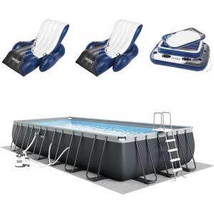 image:imageIntex 26363EH Ultra XTR 24ft x 12ft x 52in Above Ground Swimming Pool Set with Sand Filter Pump Inflatable Lounge Pool Recliners 2Pack and Inflatable Beverage Cooler