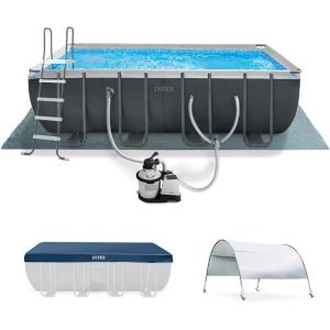 image:imageIntex 26363EH Ultra XTR 24ft x 12ft x 52in Above Ground Swimming Pool Set with Sand Filter Pump and Protective Pool Canopy18 x 9 x 52