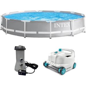 image:imageIntex 26711EH 12ft x 30in Prism Frame Above Ground Swimming Pool with 530 GPH GCFI Filter Pump and Robot Vacuum Cleaner fits up to 6 People