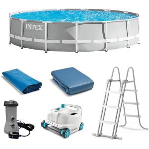 image:imageIntex 26723EH 15ft x 42in Prism Frame Above Ground Swimming Pool Set with Filter Ladder Cover Ground Cloth and Robot Vacuum Cleaner