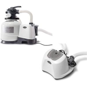 image:imageIntex 2800 Gallon Per Hour Pool Filter Sand Pump with Built In Automatic Timer and Krystal Clear Saltwater System Swimming Pool Chlorinator