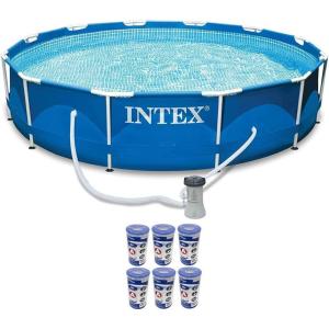 image:imageIntex Metal Frame Durable Round Above Ground Pool Set with Cartridge Filter Swimming Pool Pump 6 Type A Filters and Drain Plug