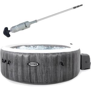 image:imageIntex Rechargeable Handheld Above Ground Pool Vacuum Cleaner with 2 Brush Heads and PureSpa Plus 4 Person Bubble Massage Inflatable Hot Tub Greywood