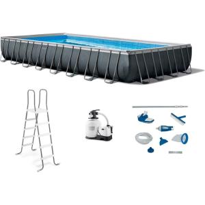 image:imageIntex Ultra XTR Heavy Duty Rectangular Above Ground Swimming Pool with Complete Set of Maintenance Kit Ladder and Sand Filter Pump Gray