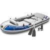 image:imageINTEX 66324EP Excursion 4 Inflatable Boat Set Includes Deluxe 54in Aluminum Oars and HighOutput Pump  Adjustable Seats with Backrest  Fishing Rod Holders  4Person  1100lb Weight CapacityGray