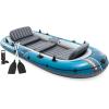image:imageINTEX 66324EP Excursion 4 Inflatable Boat Set Includes Deluxe 54in Aluminum Oars and HighOutput Pump  Adjustable Seats with Backrest  Fishing Rod Holders  4Person  1100lb Weight CapacityBlue