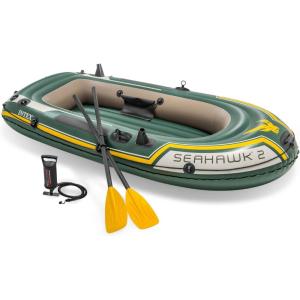 image:imageINTEX Seahawk Inflatable Boat Series Includes Boat Oars and HighOutput Pump  Fishing Rod Holders  Gear PouchLight Green