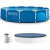 image:imageIntex 12 Foot x 30 Inch Round Metal Frame Above Ground Outdoor Swimming Pool Set with Filter Pump and Easy Set Round Vinyl Pool Cover Blue