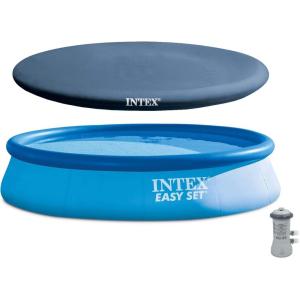 image:imageIntex 13 Ft x 32 in Easy Set Above Ground Inflatable Outdoor Swimming Pool Set with 530 GPH Krystal Clear Filter Pump amp Secure Vinyl Pool Cover Blue