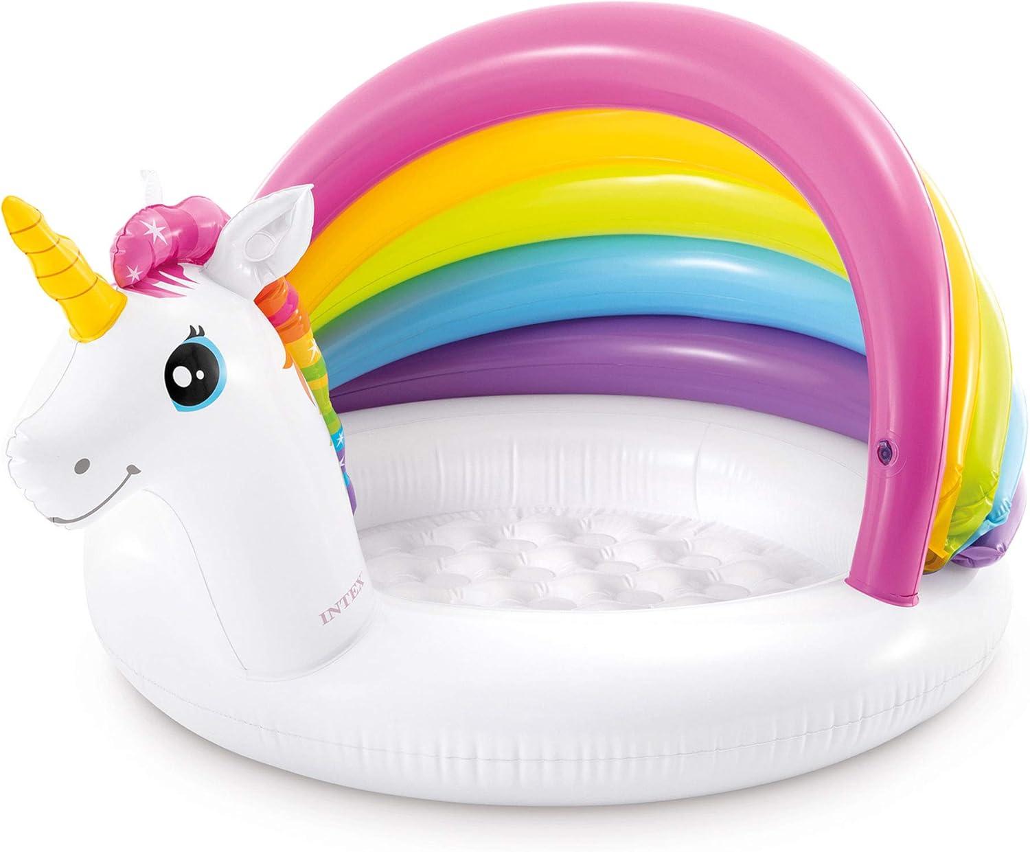 image:imageIntex 57113EP 50 Inch Unicorn Design Outdoor 1 to 3 Years Old Baby Swimming Pool with Soft Floor Bottom and Built In Sunshade Multicolor