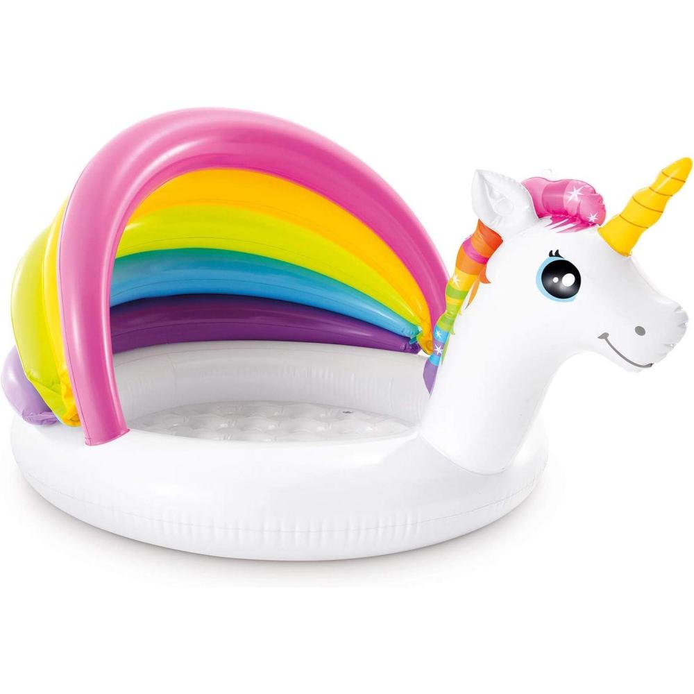 image:imageIntex 57113EP 50 Inch Unicorn Design Outdoor 1 to 3 Years Old Baby Swimming Pool with Soft Floor Bottom and Built In Sunshade Multicolor