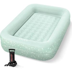 image:imageIntex 66811EP Inflatable Kidz Travel Bed Set Includes Hand Pump and Carry Bag Removable Mattress Quick Inflation Indoor Use 42in x 66in x 10in Beige Color with Star Print FrameMint Green