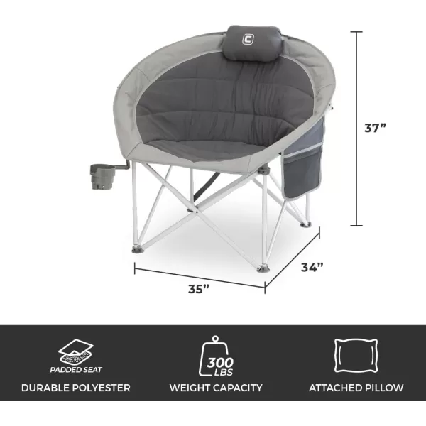CORE 40025 Equipment Folding Oversized Padded Moon Round Saucer Chair with Carry Bag Gray 44 in X 8 in X 8 inDark Gray