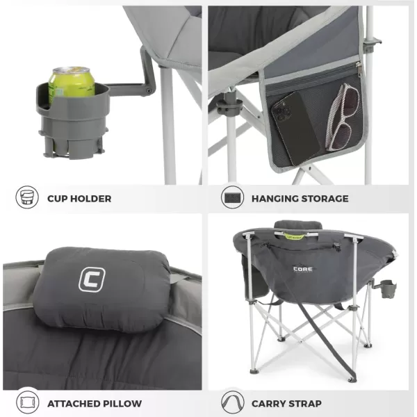 CORE 40025 Equipment Folding Oversized Padded Moon Round Saucer Chair with Carry Bag Gray 44 in X 8 in X 8 inDark Gray