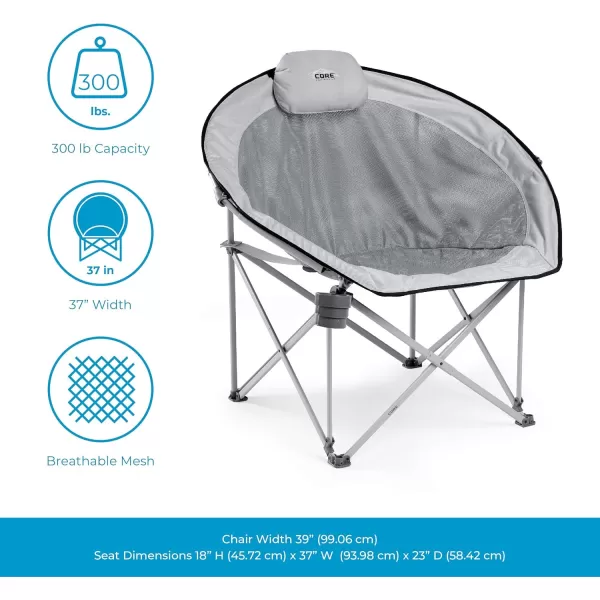 CORE 40025 Equipment Folding Oversized Padded Moon Round Saucer Chair with Carry Bag Gray 44 in X 8 in X 8 inMesh Round Chair