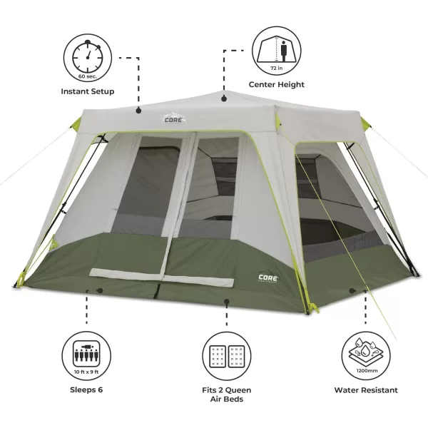 CORE Instant Cabin Tent  Multi Room Tent for Family  Large Pop Up Tent with Organization for Outdoor Camping Accessories  4 Person  6 Person  8 Person  10 Person Tent for Camping6 Person