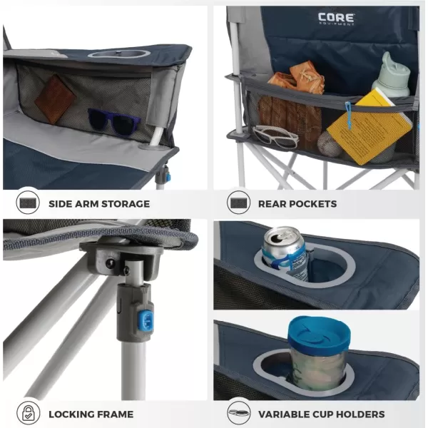 CORE Loveseat Outdoor Camp Chair  2 Person Double Camping Chair  Foldable Lawn Chair with Storage Pockets for Accessories  Perfect for Concert Seat Festivals Sports Beach Travel ampamp PicnicNavy